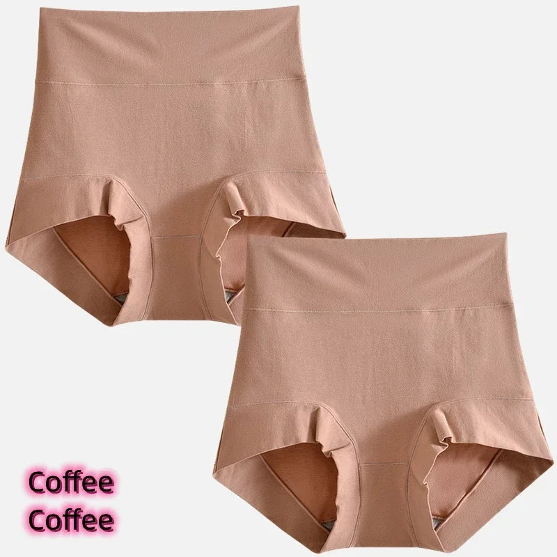 Women's cotton high-waisted, stretchy, belly-hugging panties, 2 pieces