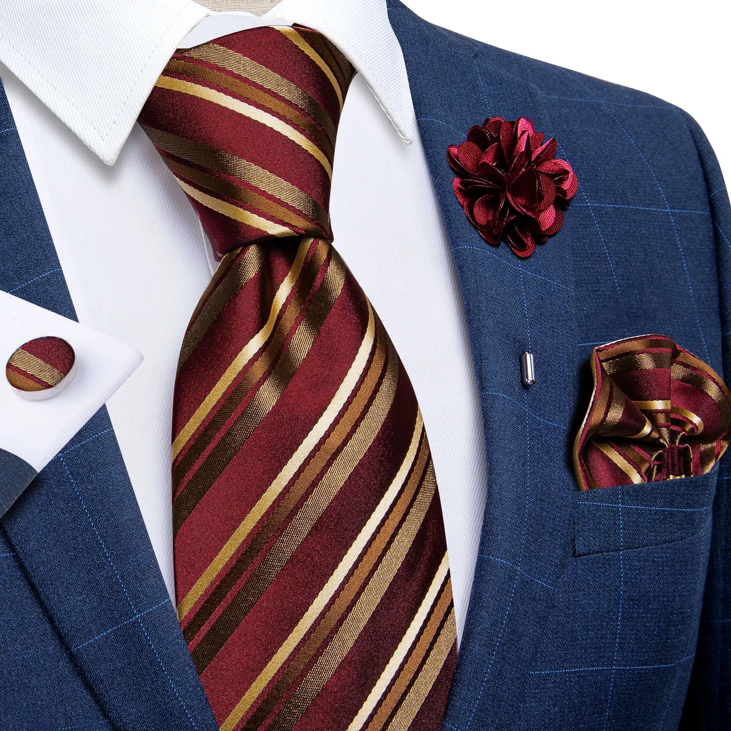 8公分領帶套裝（含領帶夾、口袋巾、袖扣）