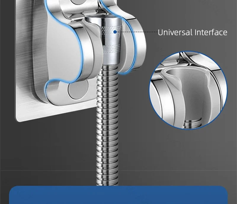 Universal Shower Head Holder No Drill Showerhead Bracket Adjustable Wall Mounted Holder for Bathroom Accessories Stable Rotation