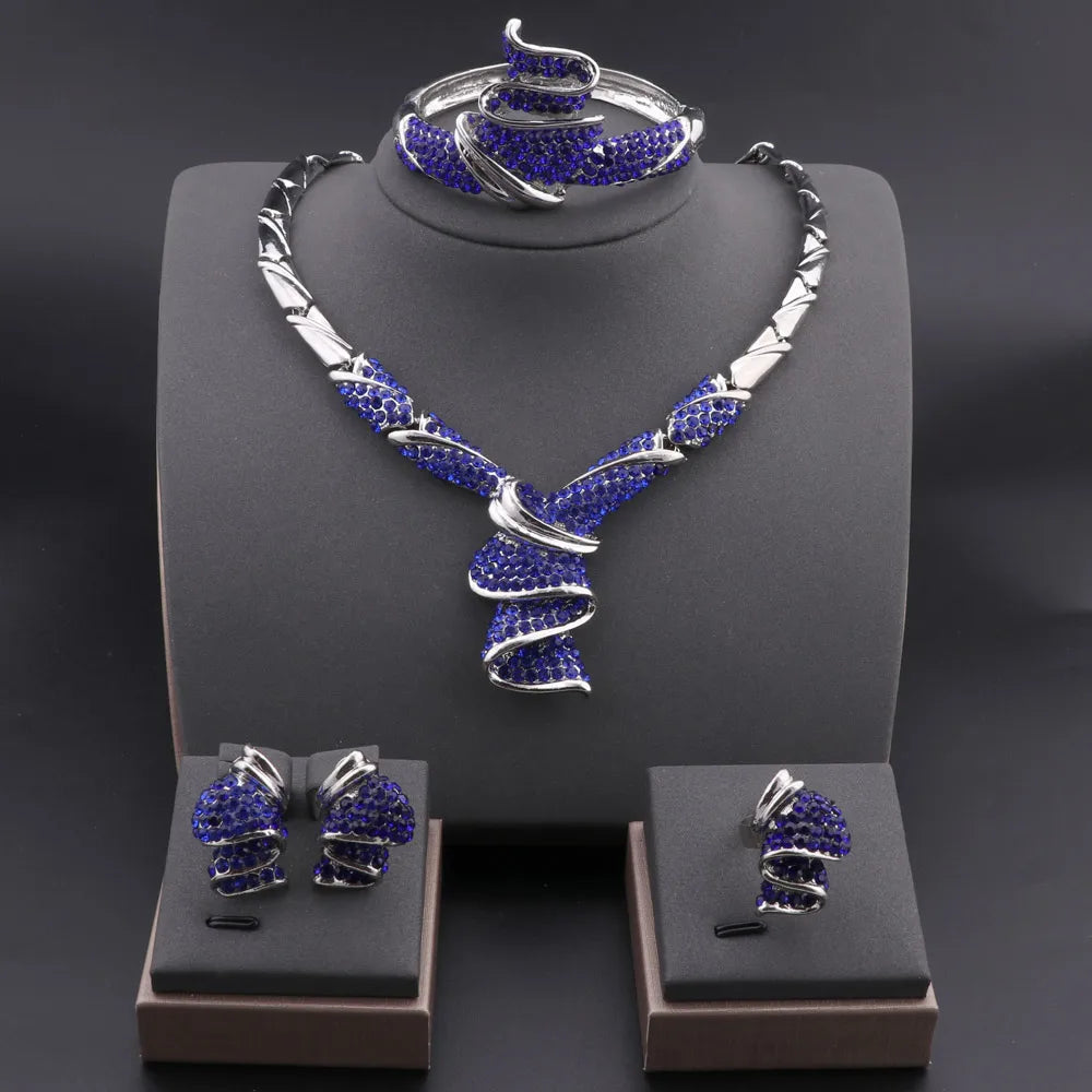 Luxury Dubai Silver Wedding Jewelry Set for Women