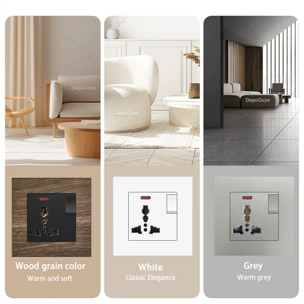 Universal 18W Type-C Plug Quick Charging Dual 3-pin Power Socket 220V,Wall electrical Socket with DC 5V 3.1A Type-c USB Charger