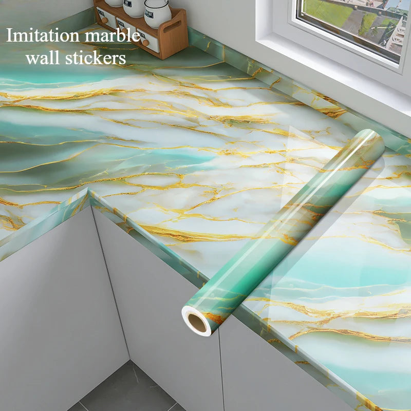 60cm Marble Vinyl Film Self Adhesive Wallpaper Bathroom Kitchen Cupboard Countertops Contact Paper PVC Waterproof Wall Stickers