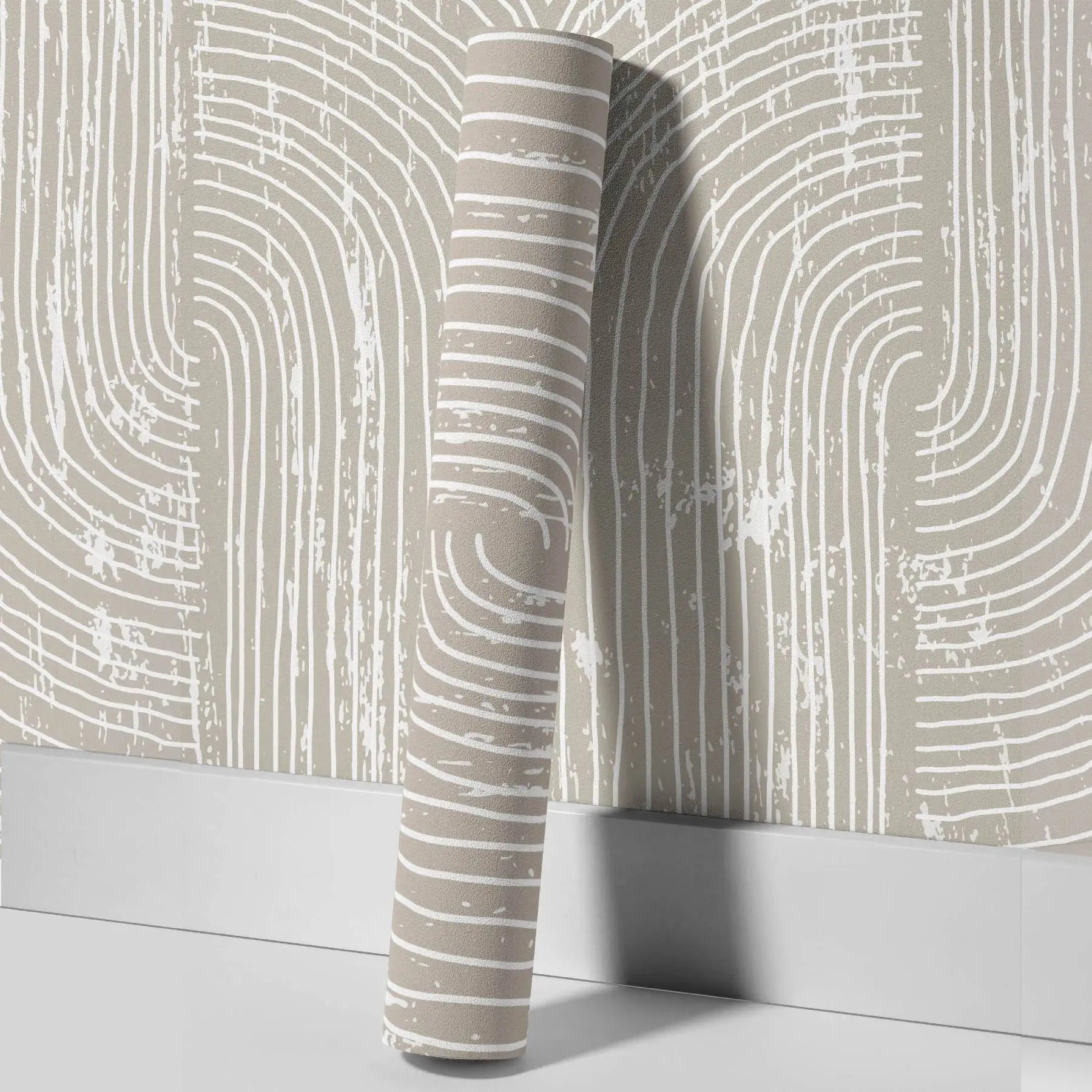 Boho Dark Grey Peel and Stick Wallpaper Geometric Arches Contact Paper Removable Wall Paper for Kitchen Walls Cabinet Drawer