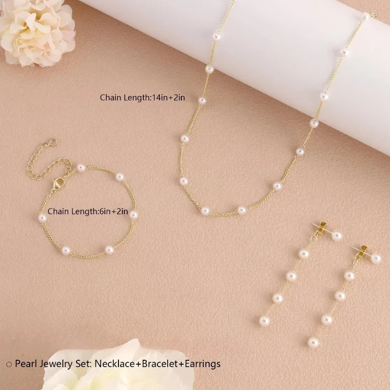 Women's Pearl Jewelry Set - Elegant 14K Gold/Silver