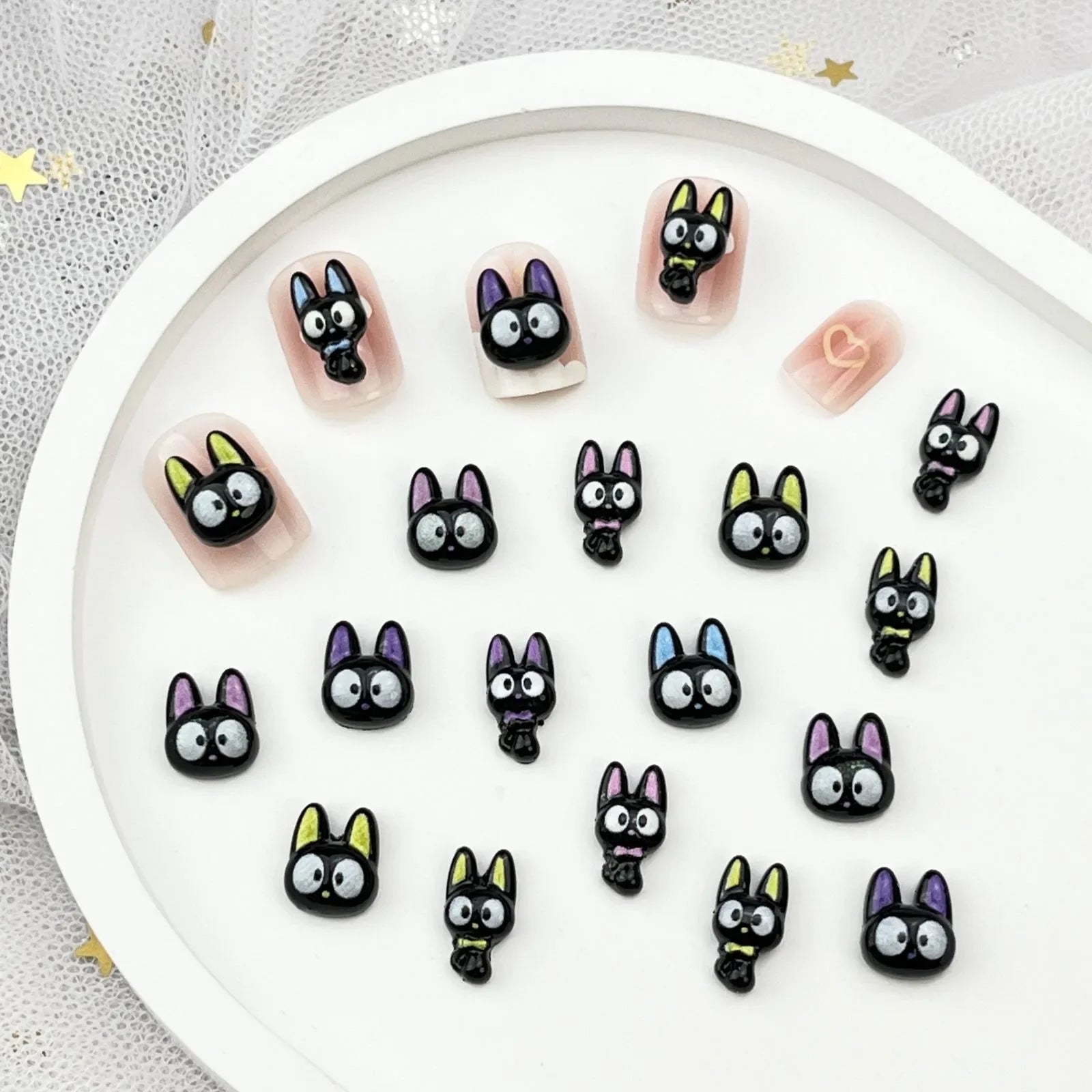 50pcs Resin Mini Colorful Cartoon Halloween Black Cat Flat back Figurines Nail Art DIY Scrapbooks Accessories Crafts