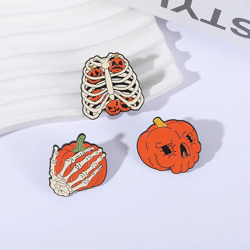 Halloween Pumpkin Animal Enamel Pins Ghost Capybara Grim Reaper Duck Spooky Season Brooches Lapel Badge Jewelry Gift for Friends