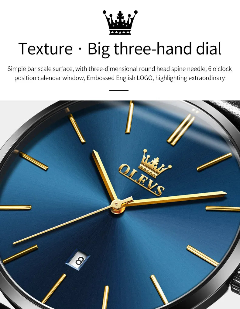 Đồng hồ nam OLEVS siêu mỏng 6.5mm dây da thời trang