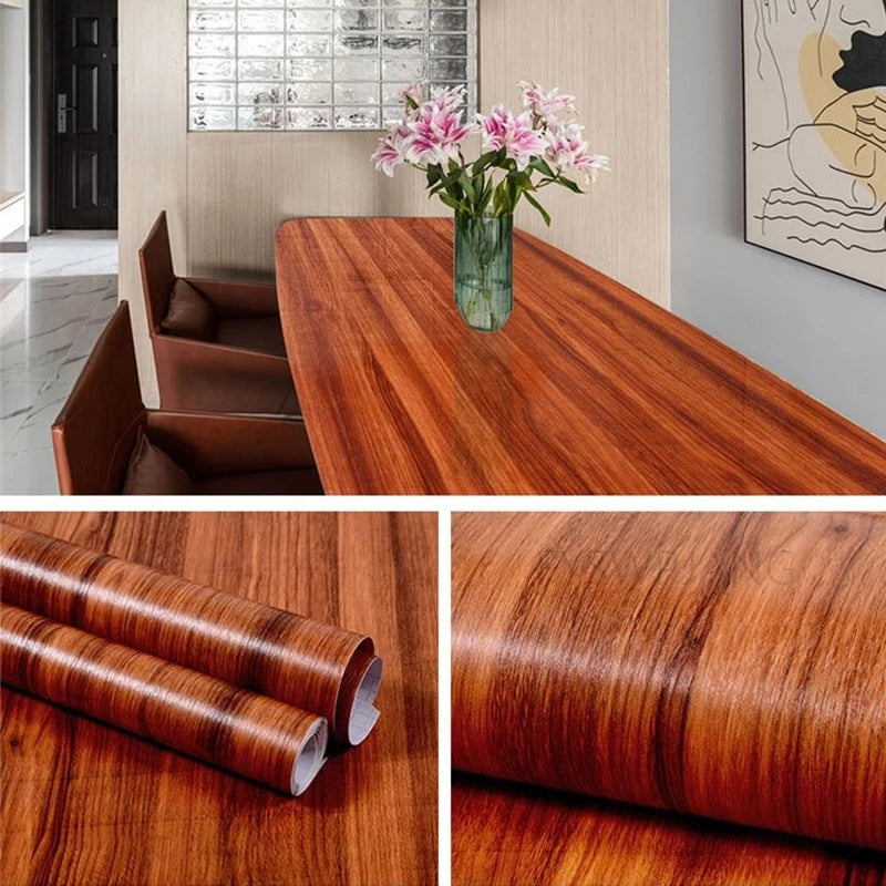 Wood Grain Home Decor Furniture Waterproof Vinyl Wall Sticker Self Adhesive PVC Wallpaper Kitchen Cabinet Door Sticker