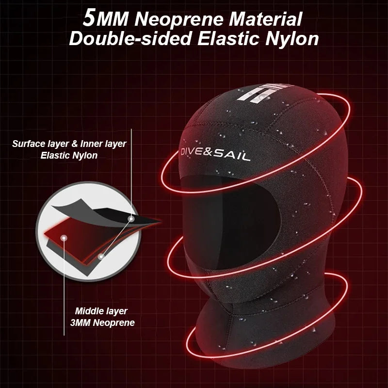 5MM Neoprene Diving Helmet Winter Thickening Warmth with Shoulder Hood Diving Clothing Accessories Diving Helmet S/M/L/XL - Daisan Mart
