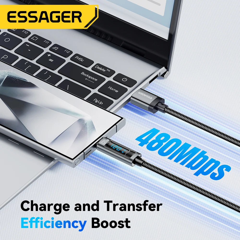 Cáp Sạc Nhanh 120W Essager USB-C LED cho iPhone Huawei - Daisan Mart