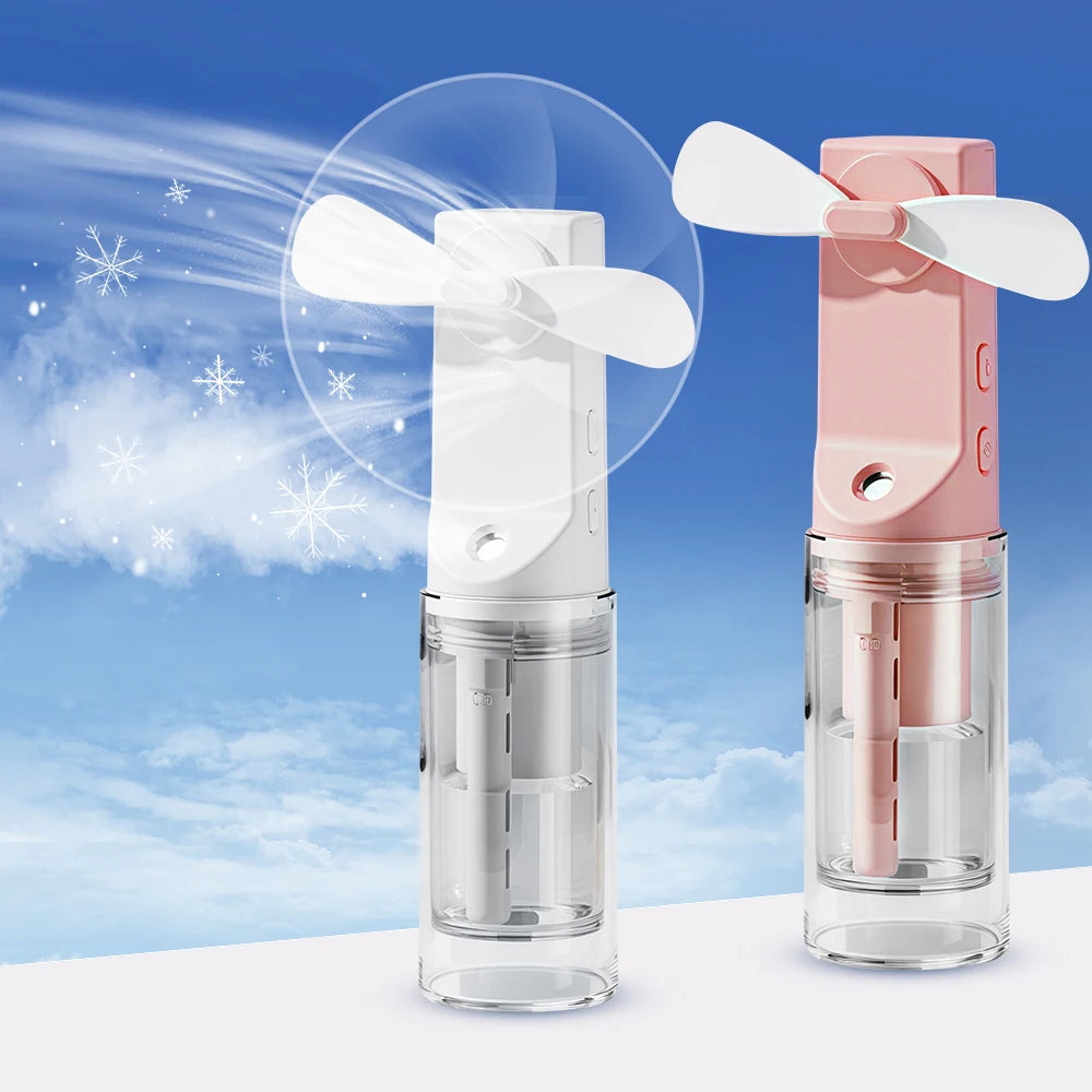 Portable Humidifier Fan Mini Handheld Mist Fan Rechargeable Small Water Spray Hand Fan Mini Face Steamer Fan Summer Cooling Fan