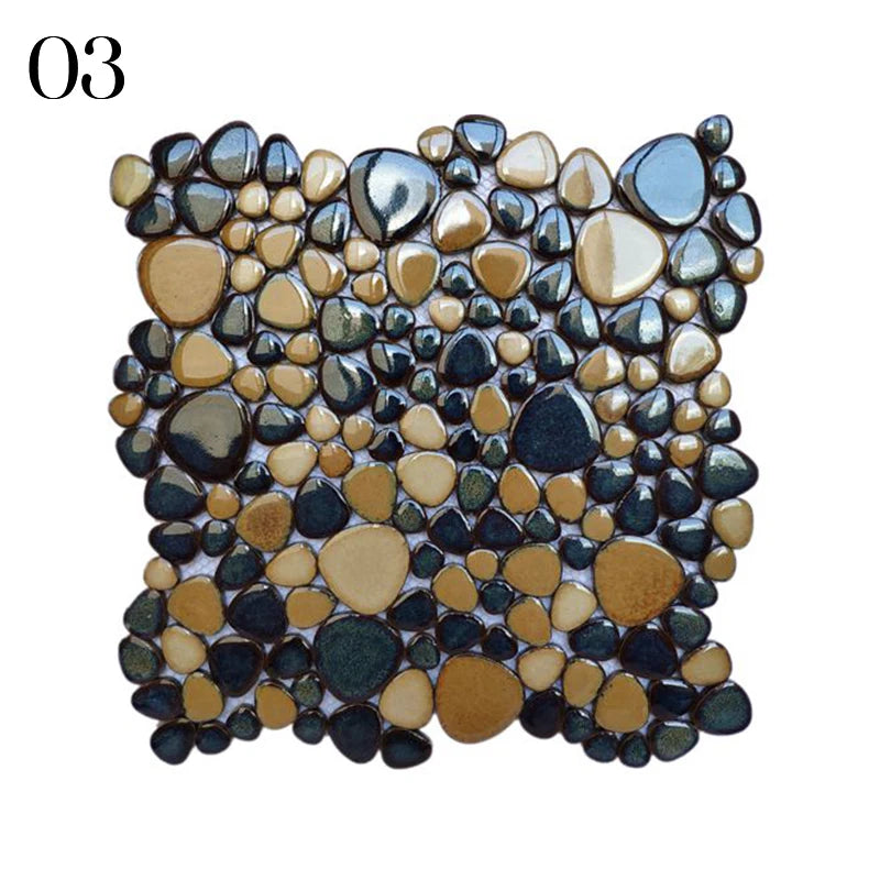 30x30cm Ceramic Pebble Mosaic Tiles Spa Pools Fish Ponds Bathrooms Anti-skid Wear-Resistant Floor Wall Decor Easy Cut Mesh Base