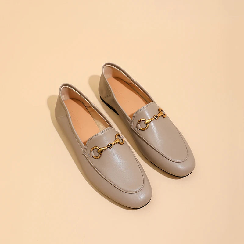 Women's Loafers Soft Sole Metal Buckle Round Toe Spring