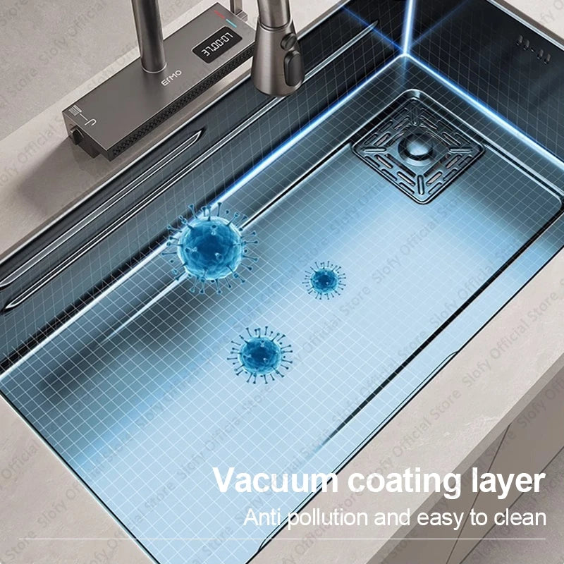 304 Stainless Steel Kitchen Sink Black Single Bowl Thickened Material Wear-Resistant Vegetable Workstation Drainage Accessories - Daisan Mart