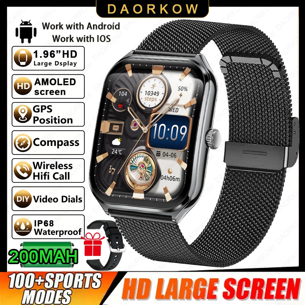 Đồng hồ thông minh mỏng nhẹ 1.96'' hỗ trợ 100+ môn thể thao