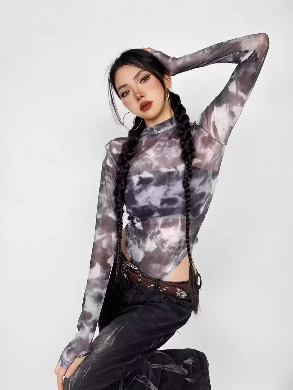 Sexy 2-Color Ombre Mesh Long Sleeve Bodysuit 2025