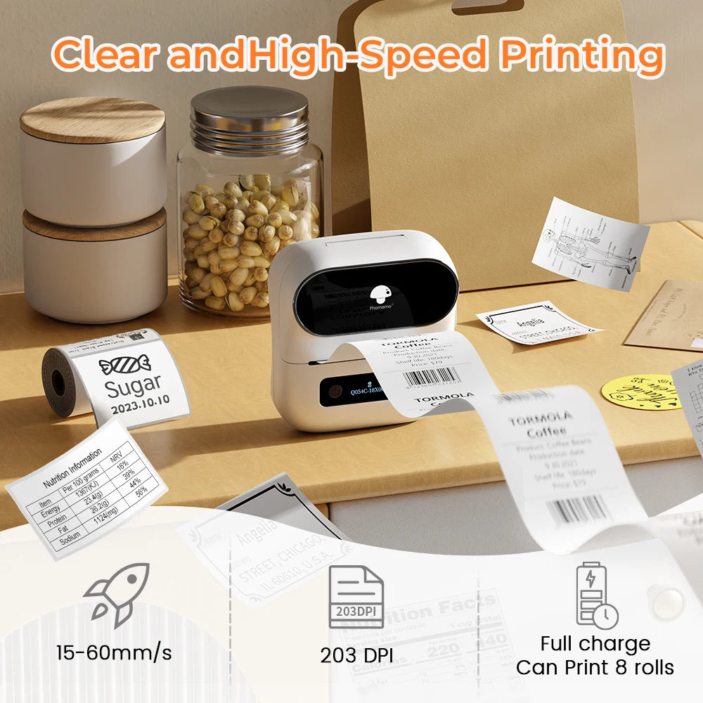 Phomemo M220 Label Printer 75mm Thermal Label Maker for Barcode Address Labeling Mailing File Folder Labels for Phone & PC - Daisan Mart