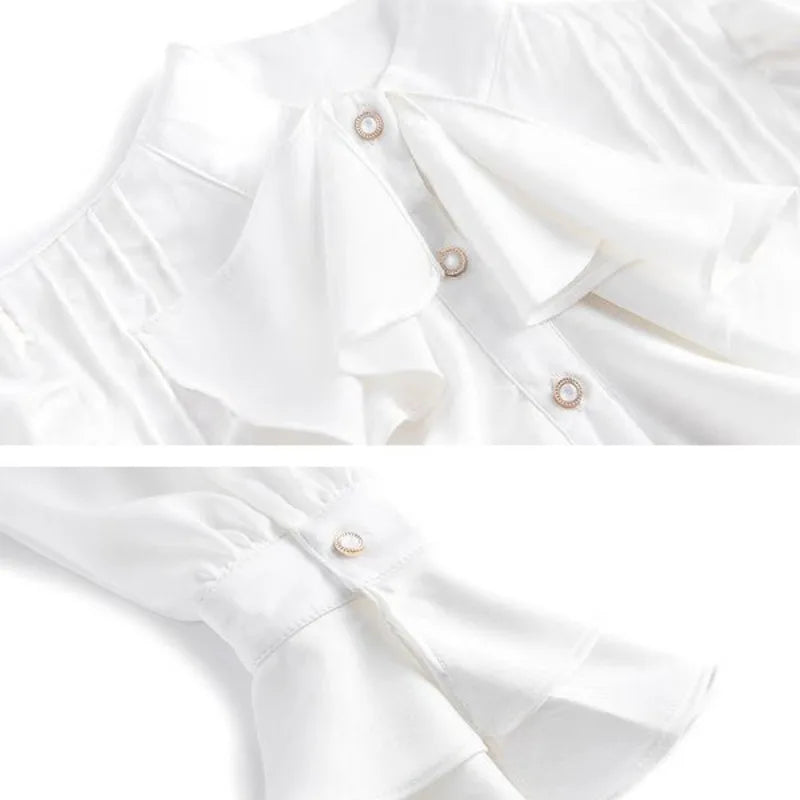 Office Lady Shirts for Women White Elegant Clothing All-match Fashion Korean Style High Street Chic Long Sleeve Spring Autumn - Daisan Mart