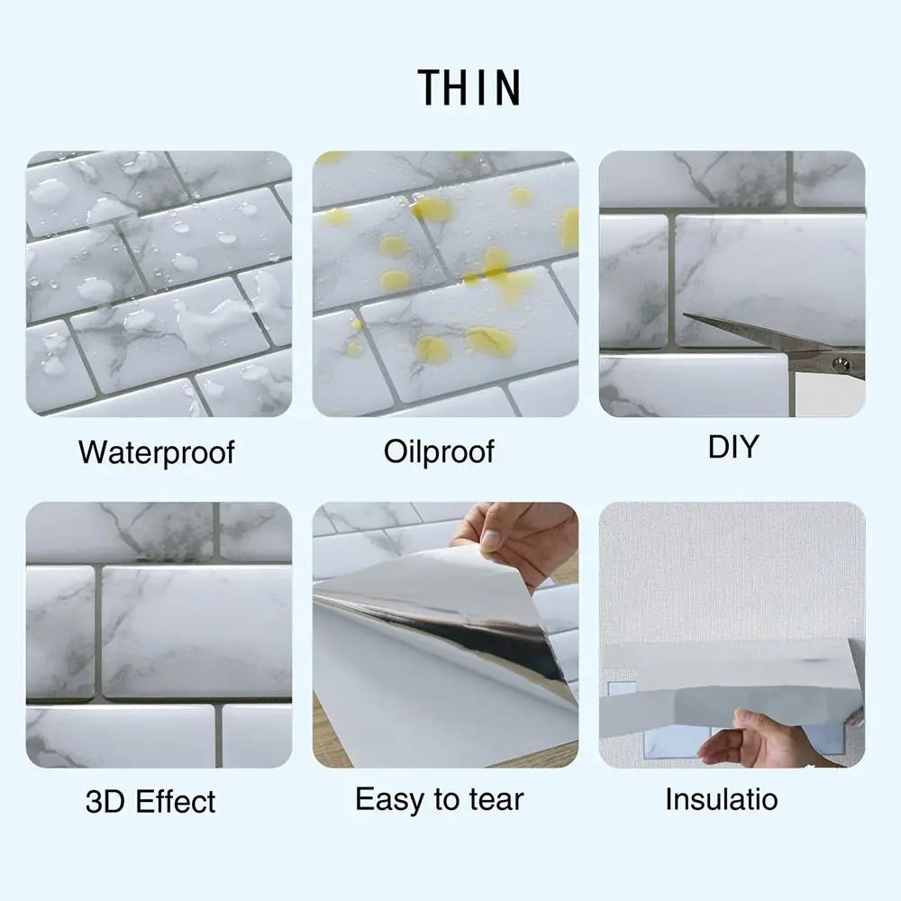 Waterproof Self Adhesive Tile Wall Stickers Oil-proof Moisture-proof Wall Decal DIY Heat-resistant Wallpaper