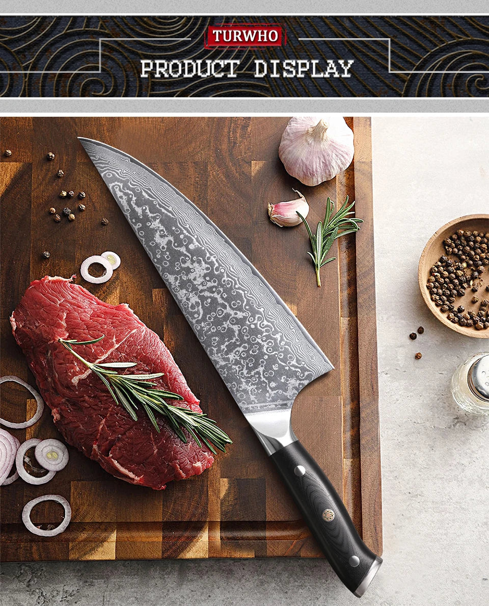 Dao Bếp Gyuto Chuyên Nghiệp - Thép Damascus 67 Lớp