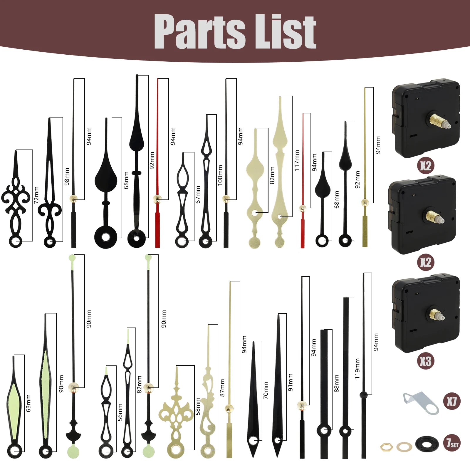 Bộ Máy Đồng Hồ Thạch Anh Im Lặng + 10 Kim Nhôm DIY