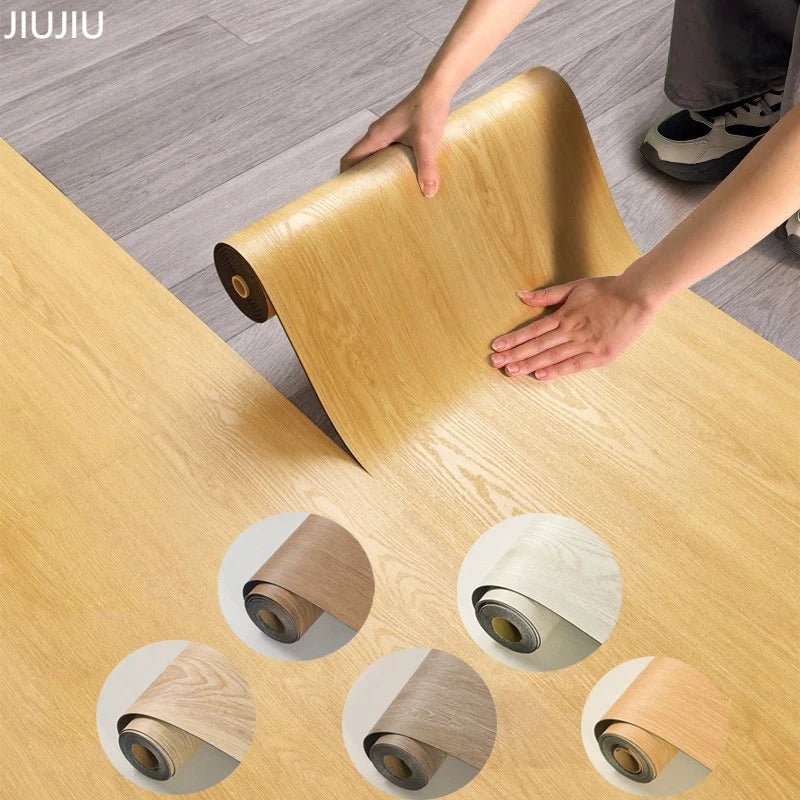 Peel Stick Wood Grain Floor Sticker Thickened Waterproof Anti-Slip Vinyl Covering for Living Room Home Decor Wear Resistant