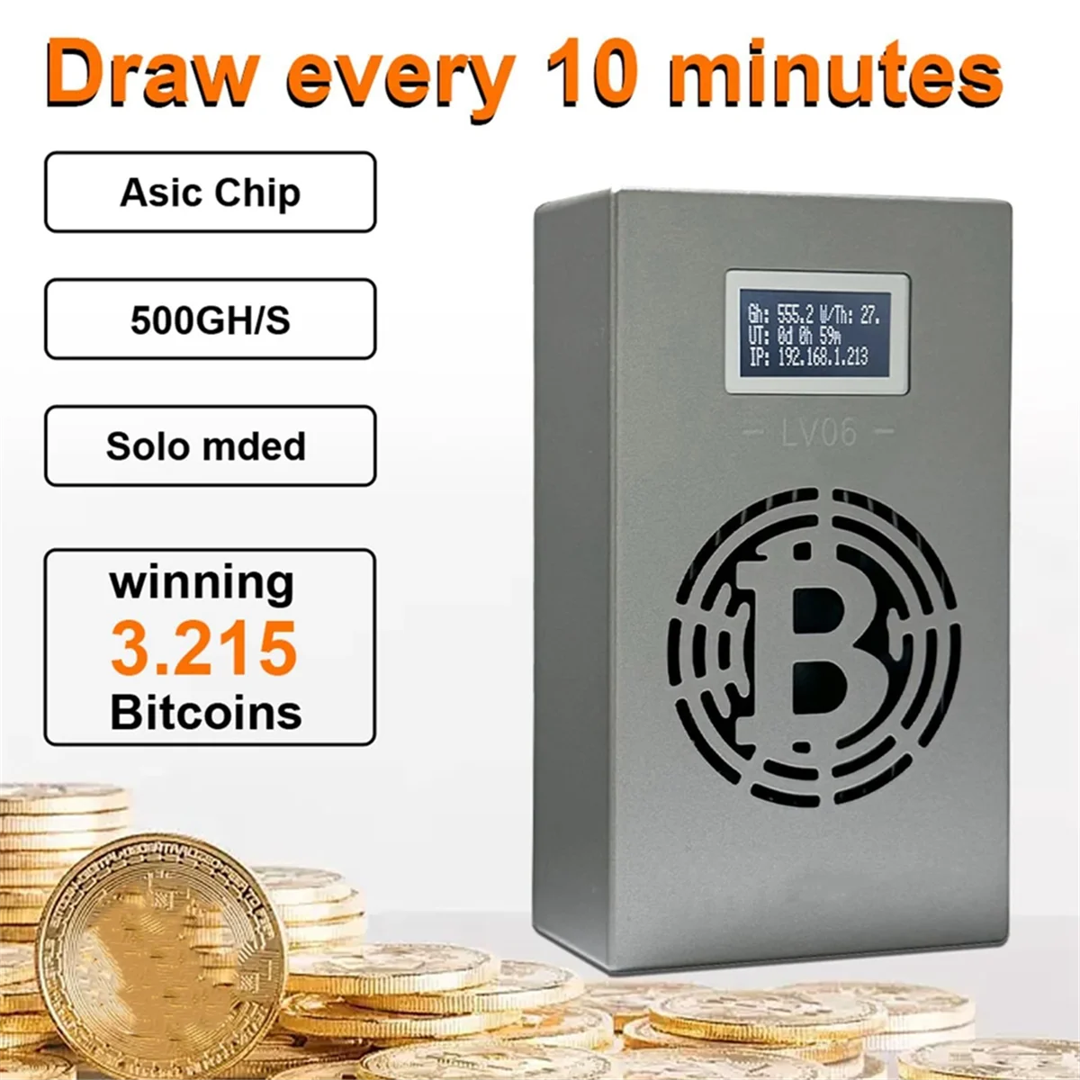 Hot Sale Bitcoin Lucky Miner LV06 Silent Miner Machine BTC Miner 500GH/S Hashrate Crypto Mining Machine Lottery Miner BR Plug