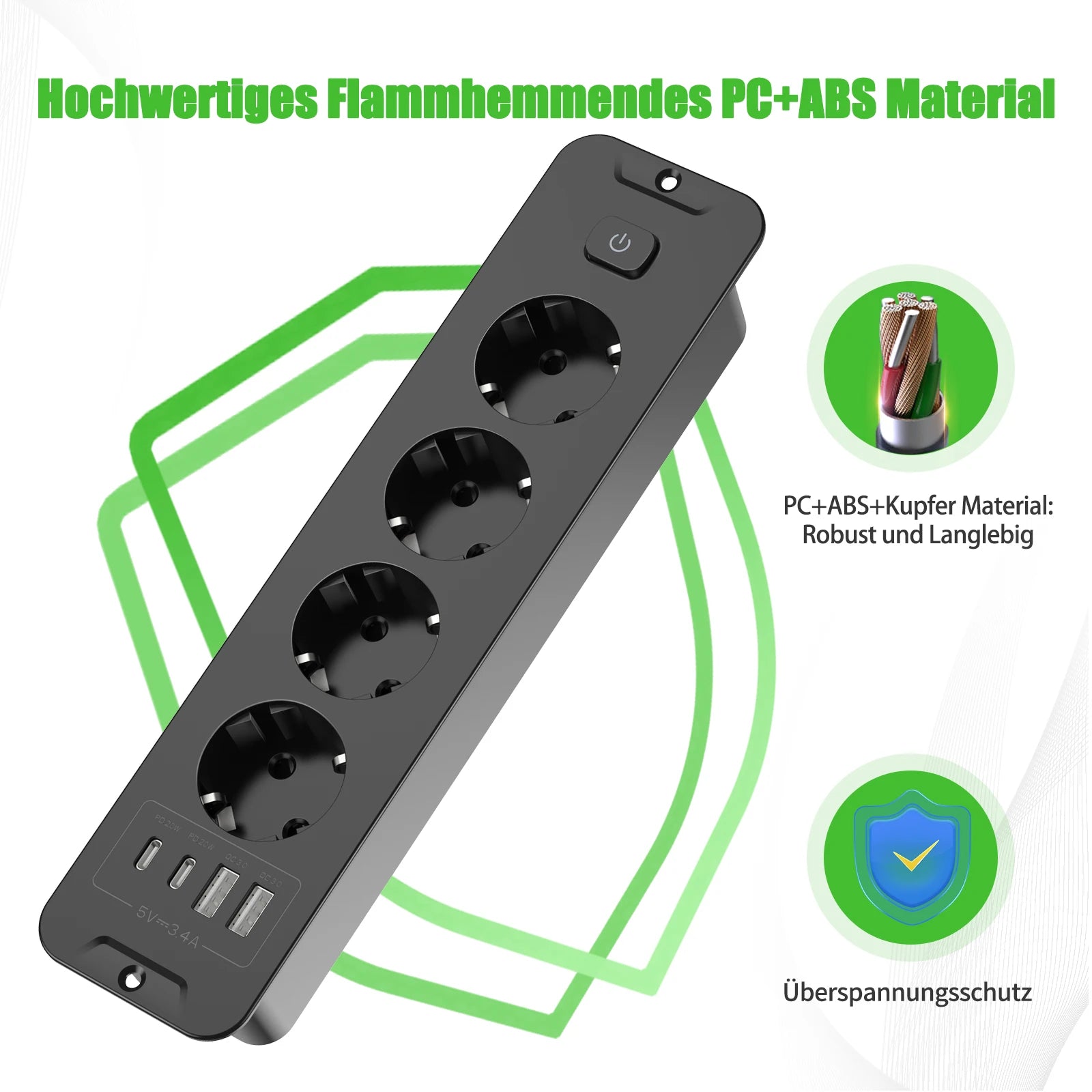 Ổ Cắm 4/5 Lỗ Đa Năng Có USB, Dây Dài 2m EU Plug