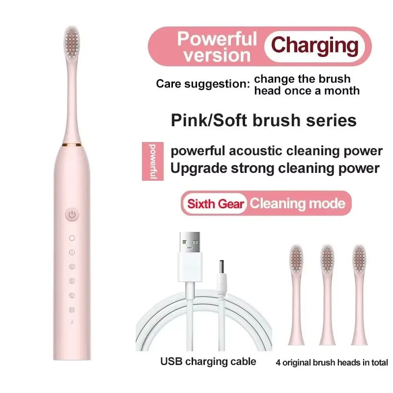 Six-Speed ​​Automatic Electric Toothbrush Adult &amp; Children's Universal Soft Bristle Charging Smart Toothbrush for All Ages