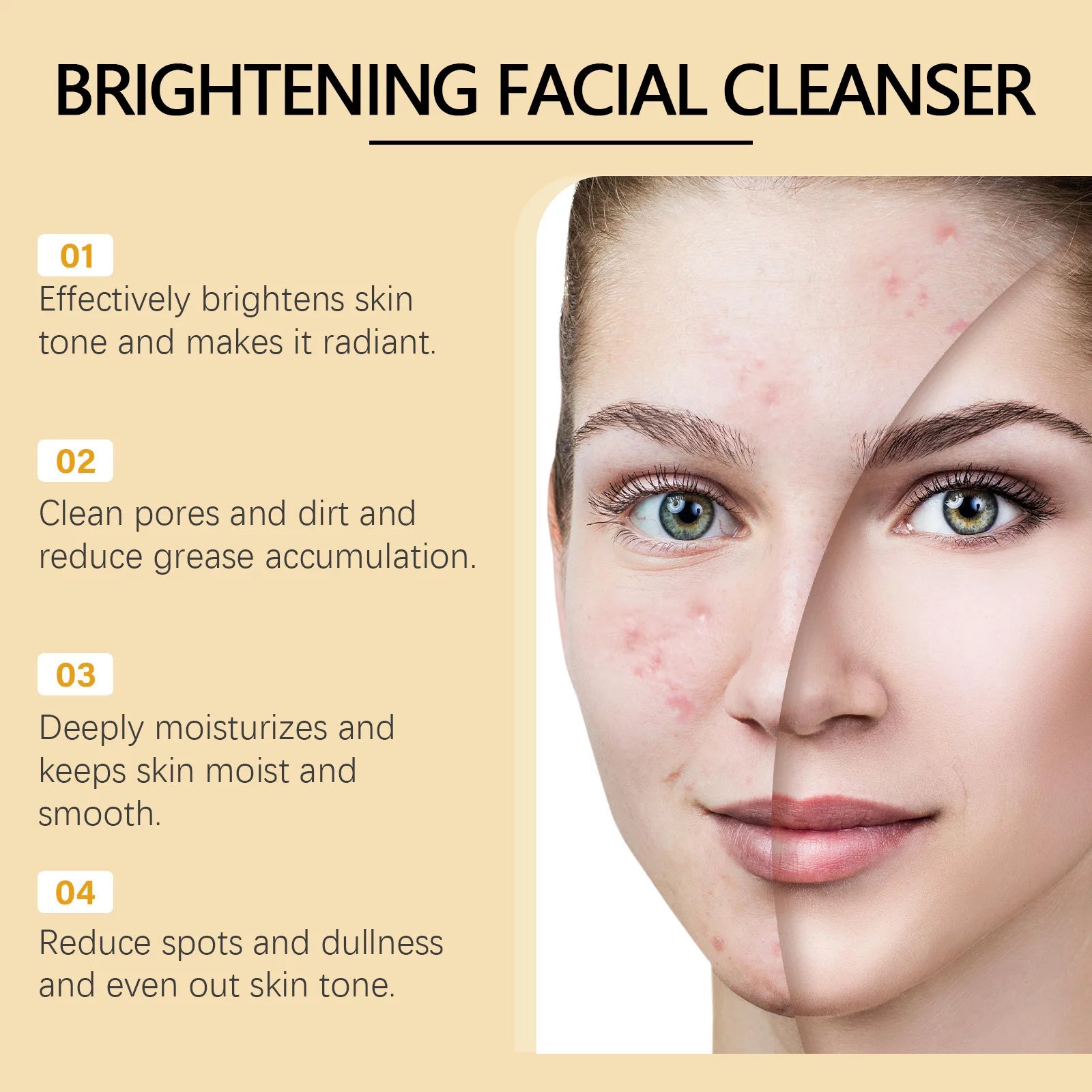 Brightening Facial Cleanser Turmeric Moisturize Nourish Acne Blackhead Remover Clean Pores Rejuvenation Wash Foam Face Cleanser