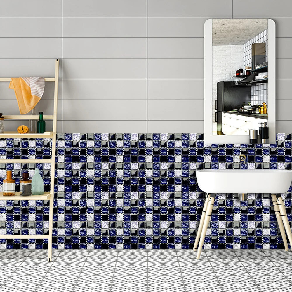 10pcs Flat Mosaic Style Tiles Sticker Kitchen Bathroom Waterproof &amp; Oilproof Art Wall Sticker Peel &amp; Stick Surface Glossy Film