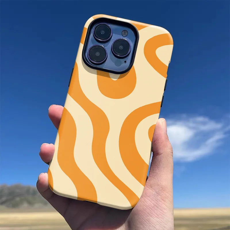 Phone Case for iPhone 16 15 14 13 12 11 X XS XR XSMAX 7 8 Pro Max Plus Luxury Yellow Lines Simple Fashi Double-layer Back Cover - Daisan Mart