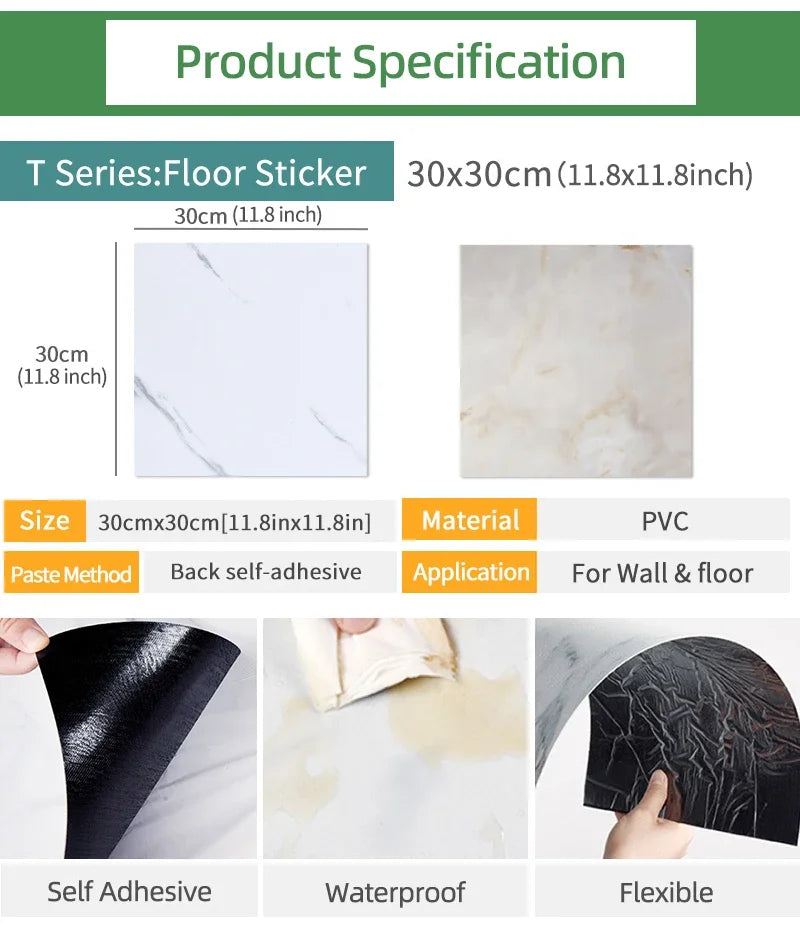 10/20/30pcs of PVC Imitation Marble Floor Stickers Self-adhesive Wall Stickers Waterproof Bathroom Decoration Decals 30*30cm