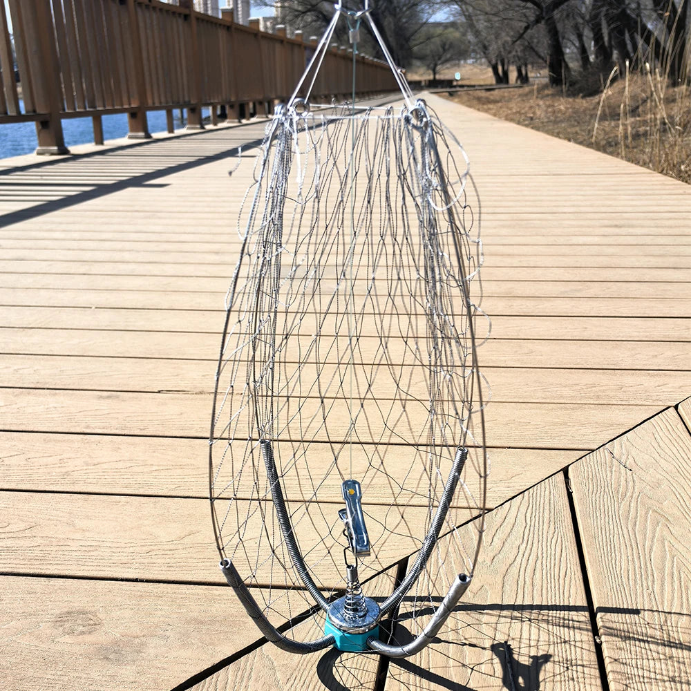 1 pc spring contracting crab cage, stainless steel wire anti bite fishing net, bait cage for catching lobsters and crabs