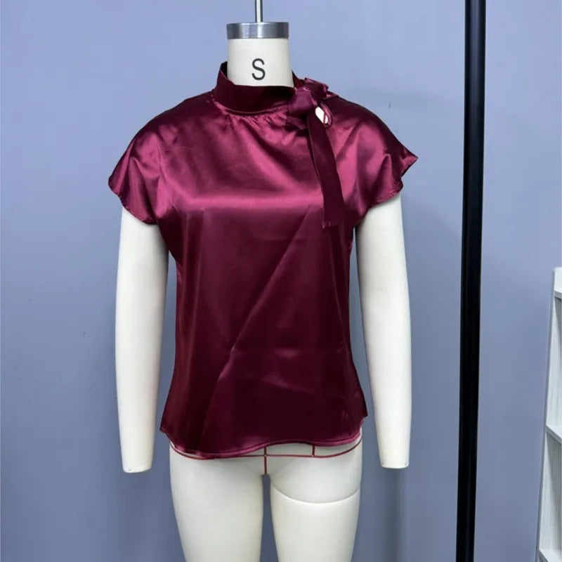 Áo Sơ Mi Nữ Lụa Satin Nơ Thời Trang Hè Dáng Đẹp