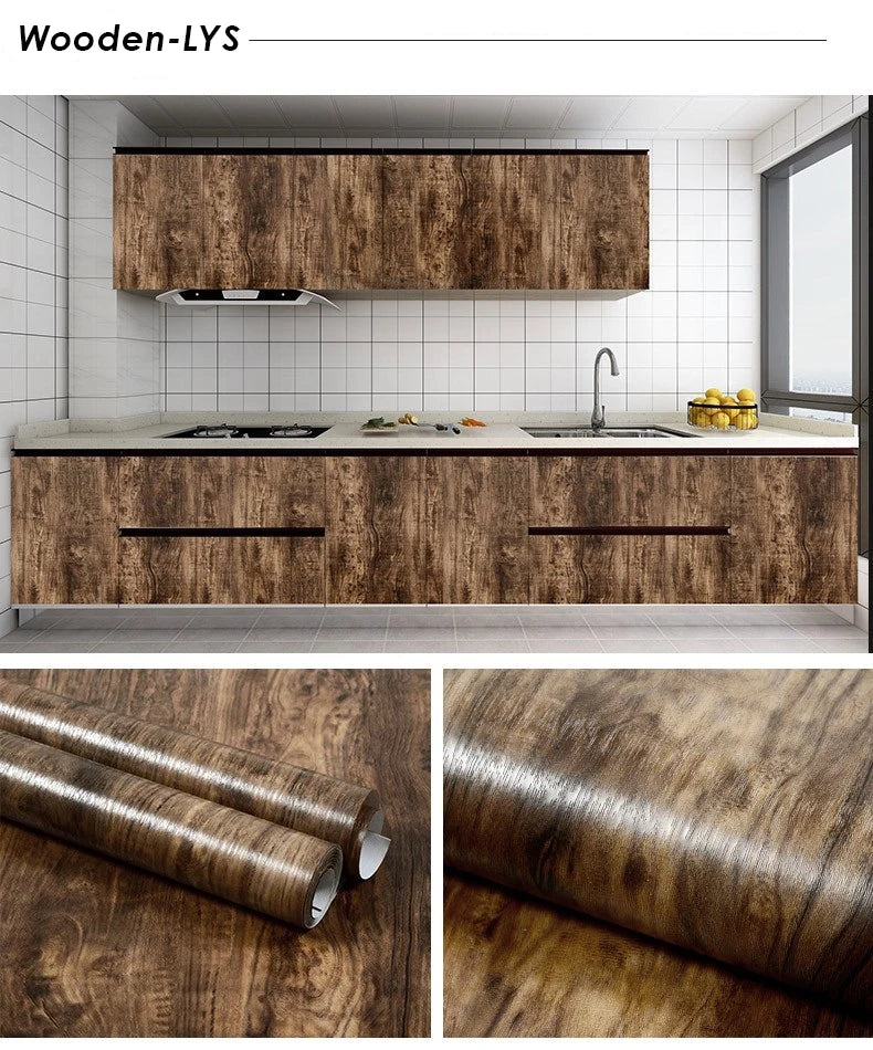 Giấy dán tường giả gỗ chống nước tự dán PVC