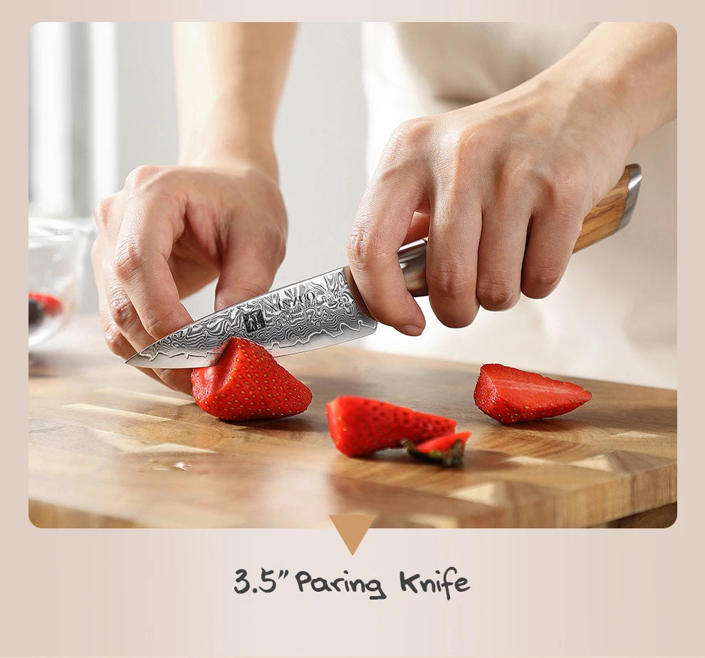 XINZUO 1-8pcs Kitchen Knife Set 73 Layers Custom Damascus Steel 15°±1 Per Side Steel Blade with Olive Wood Handle - Daisan Mart