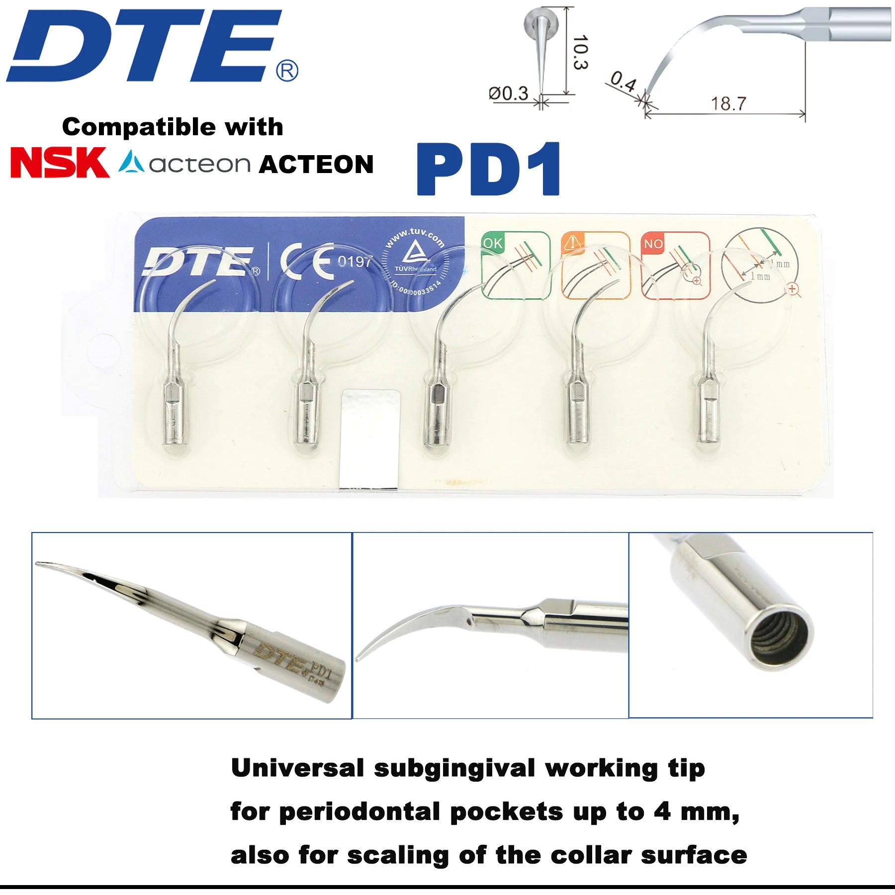 Đầu Tip Siêu Âm DTE Woodpecker Cho Máy Cạo Vôi Răng