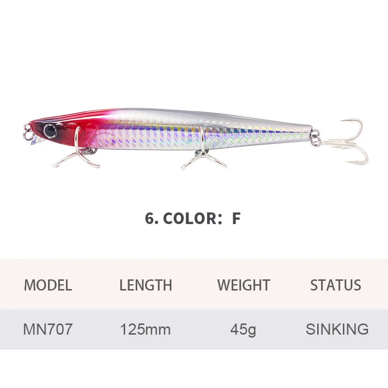 12.5cm 45g Fishing Lures Minnow Wobbler Long Casting Sinking Heavy Shot Artificial Hard Bait Fishing Accessories Decoy MN707