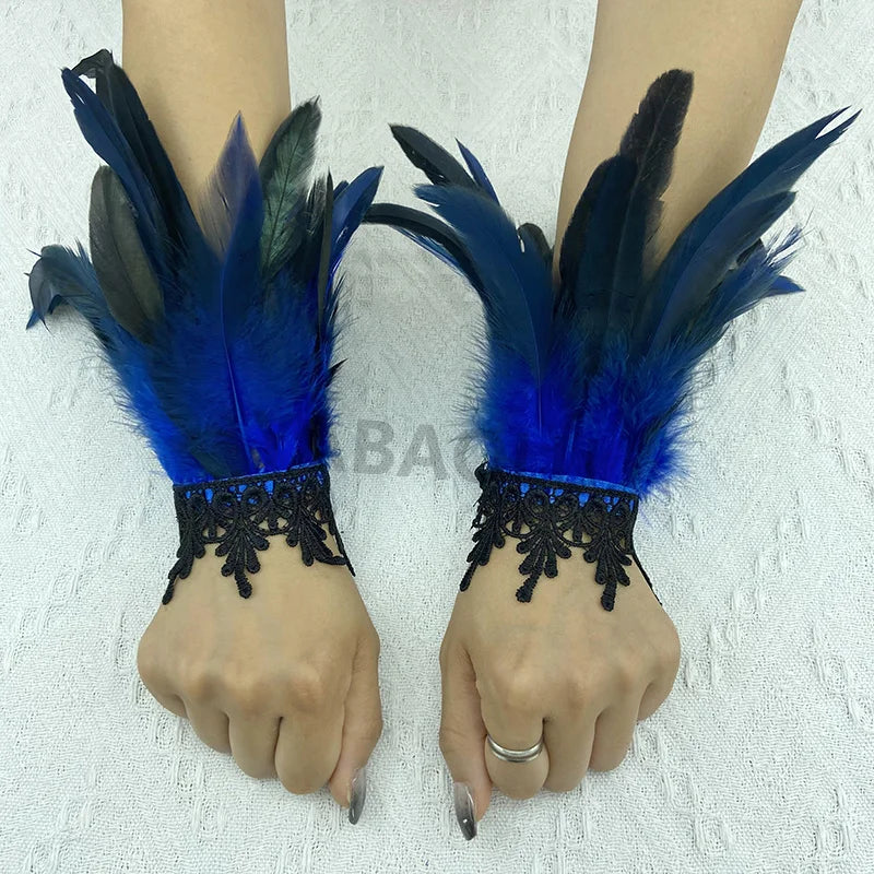 Natural Feather Sleeve Cuffs Gloves Party Cosplay Lace Wrist Cuffs Fur Sleeve Furry Accessories Carnival Stage Show Costume - Daisan Mart