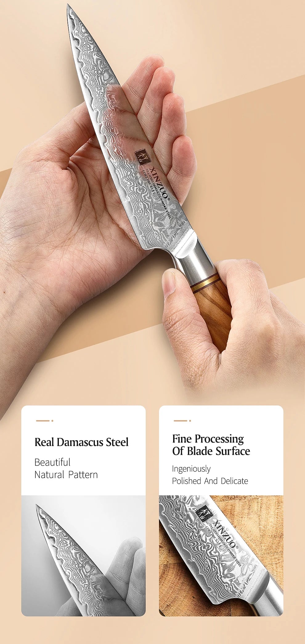 XINZUO 5" inch Utility Knife Kitchen Knives Japanese 73-layer Powder Steel Core Damascus Steel 62-64 HRC Vegetable Peeling Knife