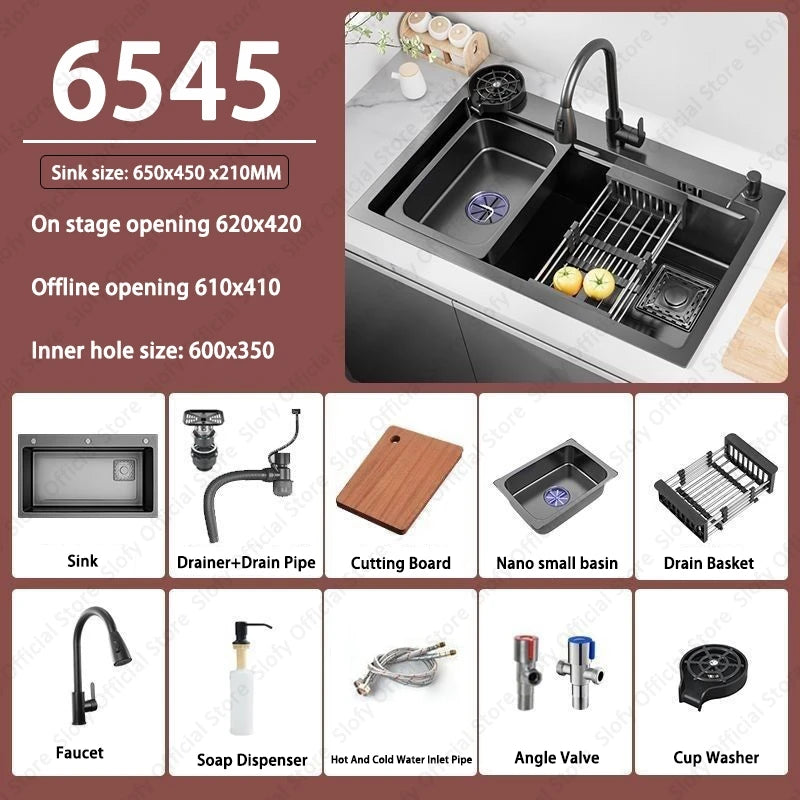 Multifunctional Kitchen Sink Large Capacity Single Bowl Stainless Steel Sink Vegetable Workstation With Faucet Drain Accessories - Daisan Mart