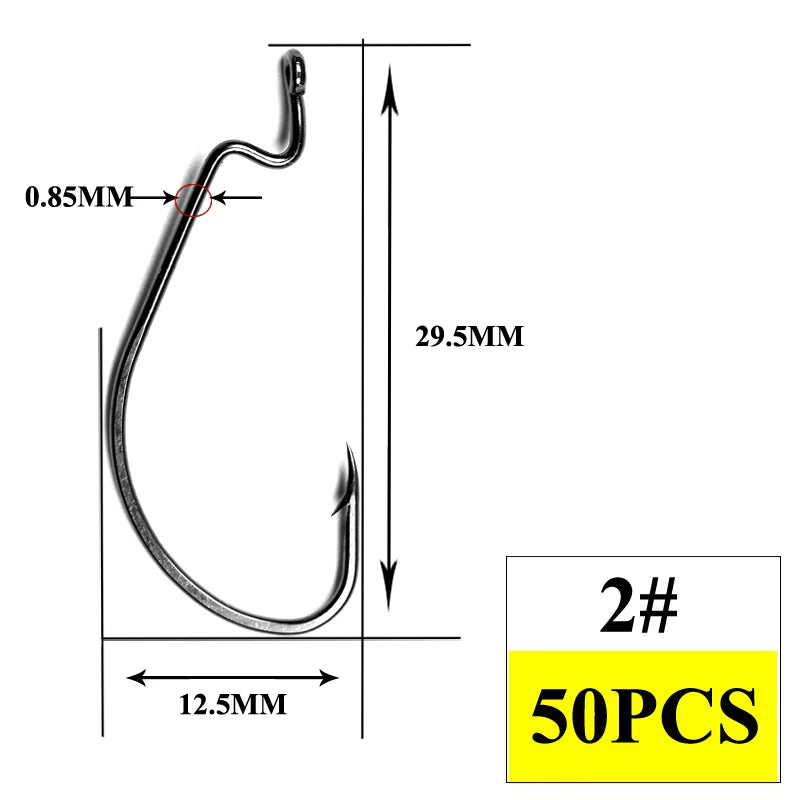 50 Carbon Fishing Hooks - Thin Line, Large Loop