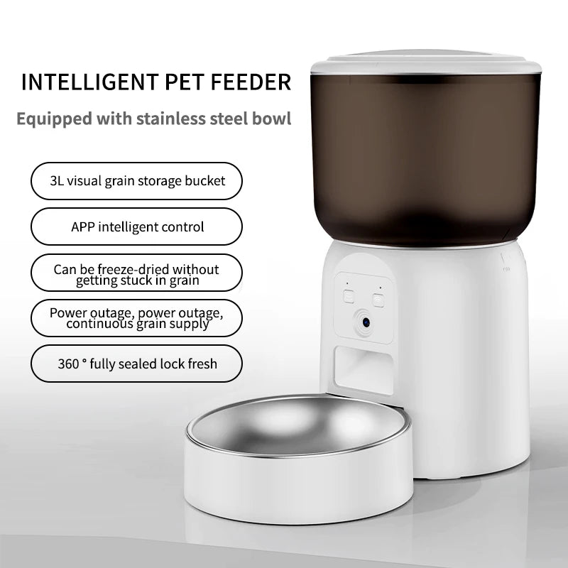 Smart Feeder 3L: HD Camera &amp; Stainless Steel Bowl, Has App