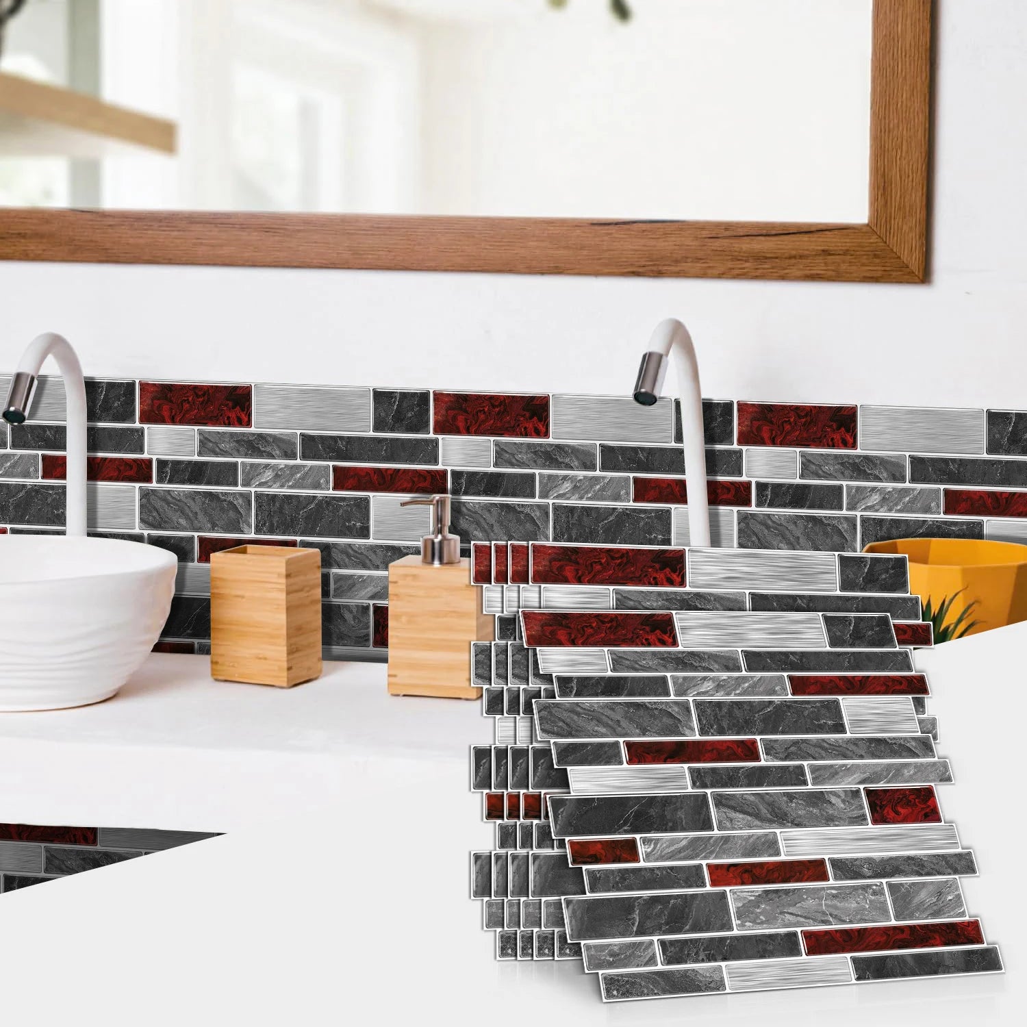 1/12PCS Classic Black and White Mosaic Splicing Wall Stickers Living Room Kitchen Waterproof Self Adhesive PVC Tile Stickers