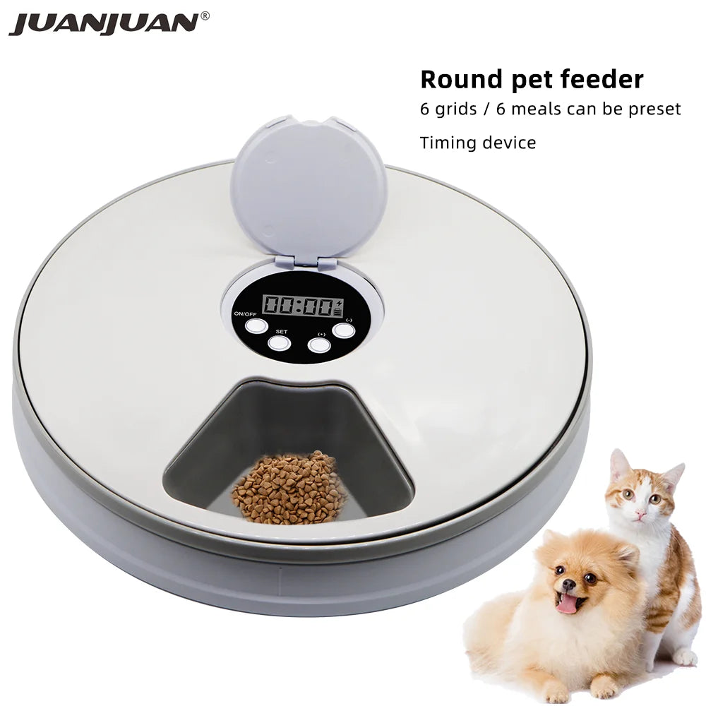 24 Hours Pet Automatic Feeder 6 Grids Electric Dry Wet Food Dispenser With Voice Recorder Round Timing Feeder For Cat Dog Pet