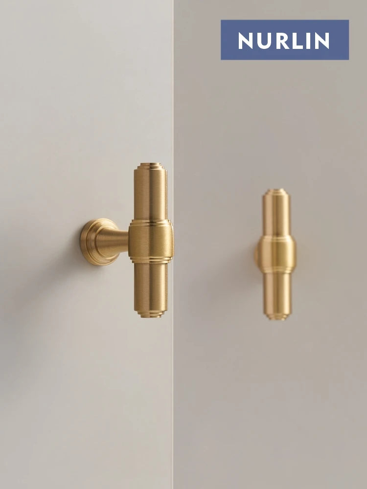 Nurlin Solid Brass French Style Luxury kitchen Cabinet Knobs Wardrobe Drawer Doors Handle Tbar