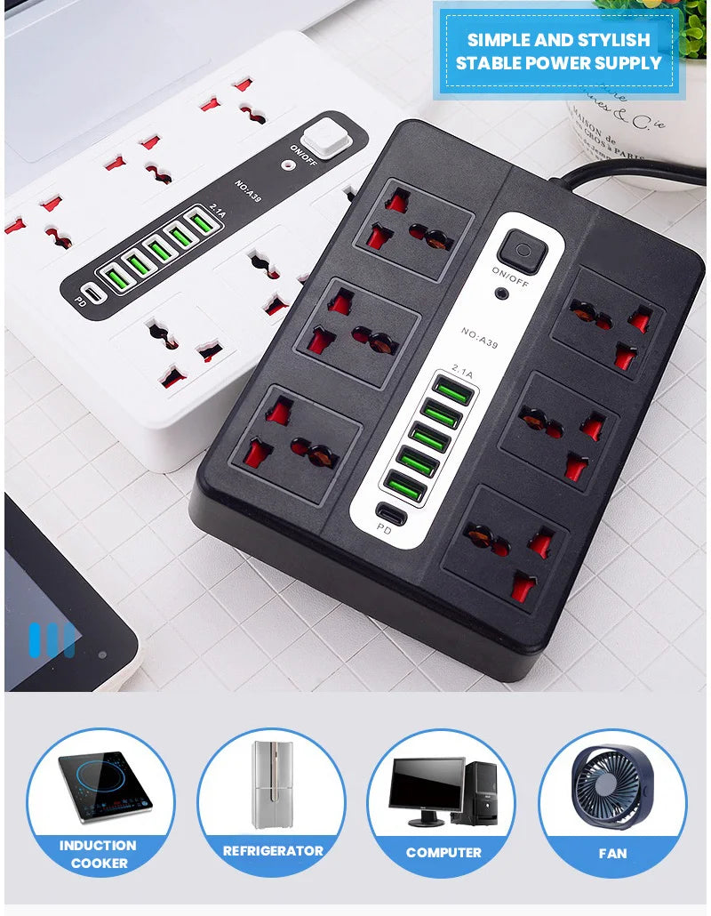 Smart USB Fast Charging Multi-function Socket Long Cord