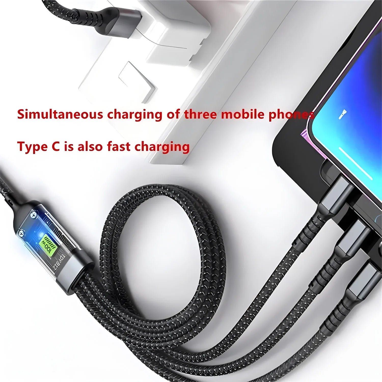 Cáp Sạc Nhanh 100W 3in1 Đa Năng Bọc Dù USB Type-C - Daisan Mart