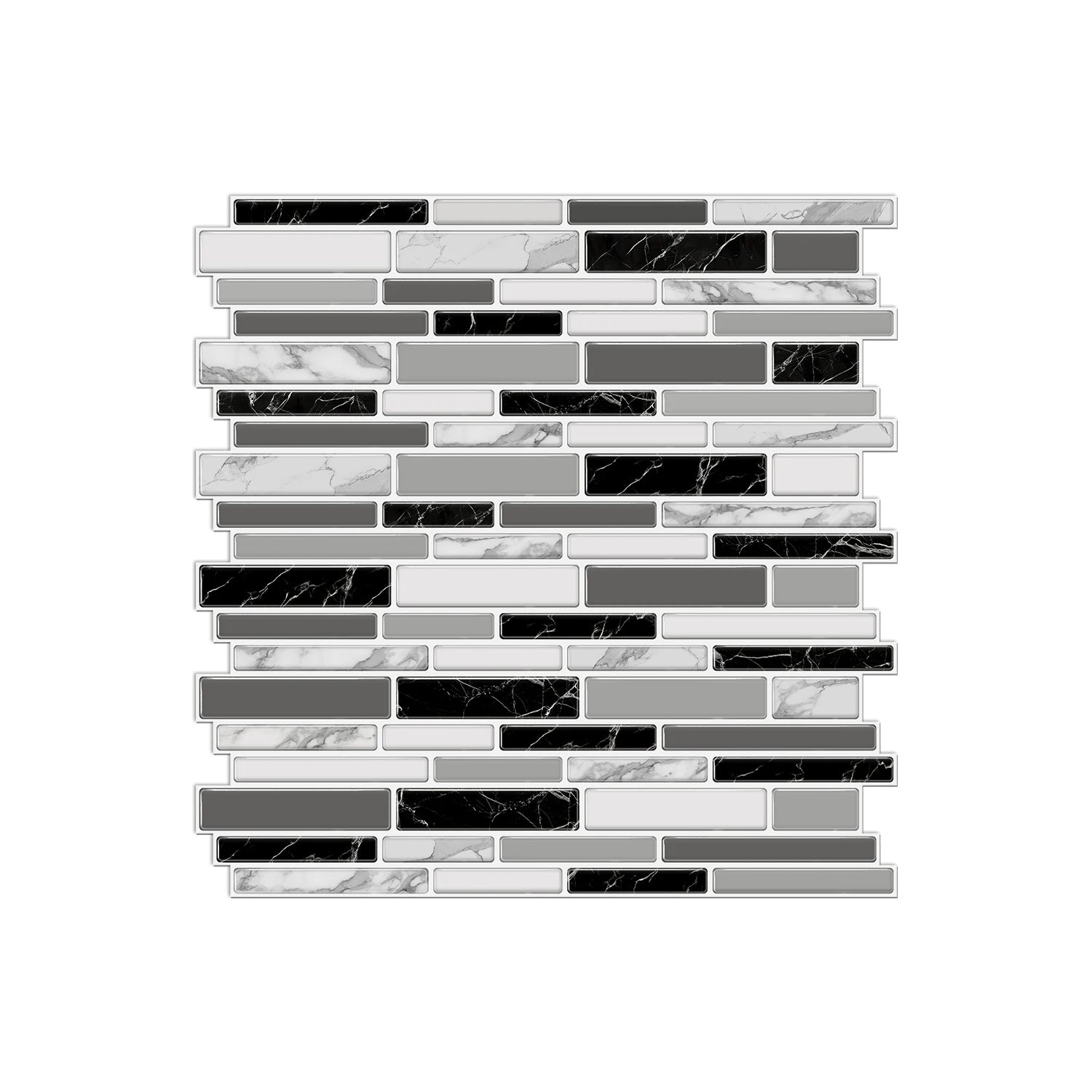 1/12pcs Classic Black And White Tile Marble Room Decoration Kitchen Living Room Waterproof Self-Adhesive Wall Sticker Detachable